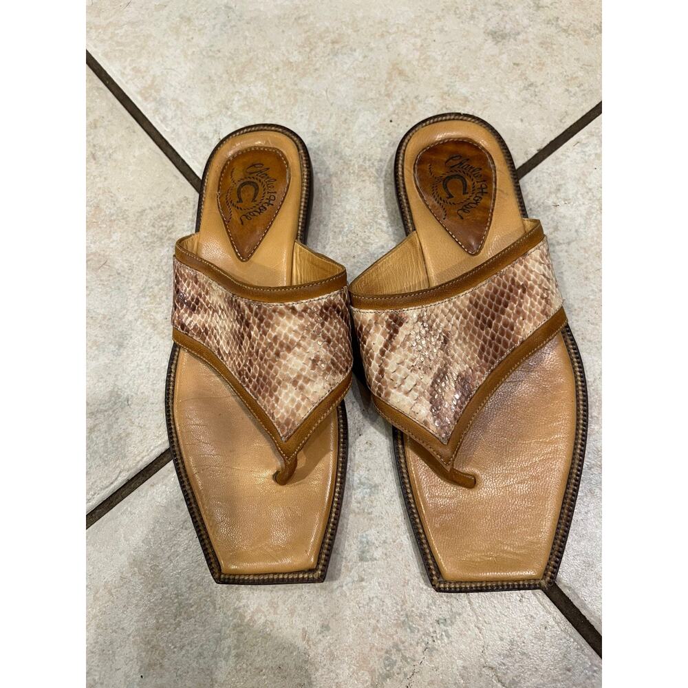 Charlie 1 Horse Brown Leather Square Toe Lucchese Thong Sandals Sz 7 Artisan